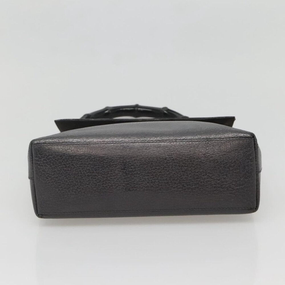 GUCCI Bamboo Hand Bag Leather Gold Charcoal gray Auth - Picture 6 of 16